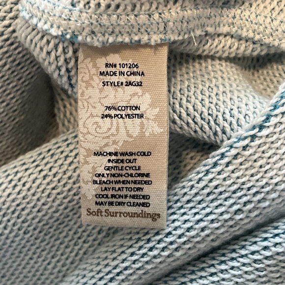 Soft Surroundings Just Beachy Sweatshirt SZ Large Terry Cloth Pullover Hood Blue - Picture 11 of 11